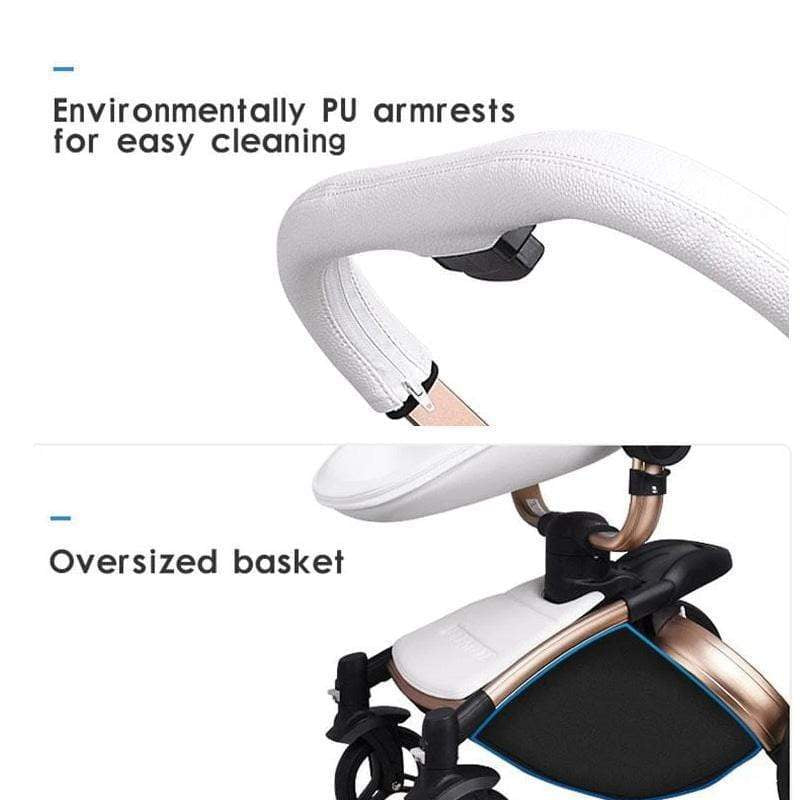 Infant Pram Stroller Luxury Leather 2 in 1 Stroller