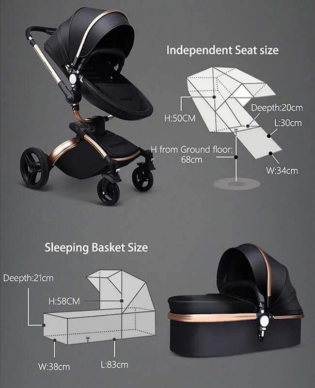 Infant Pram Stroller Luxury Leather 2 in 1 Stroller