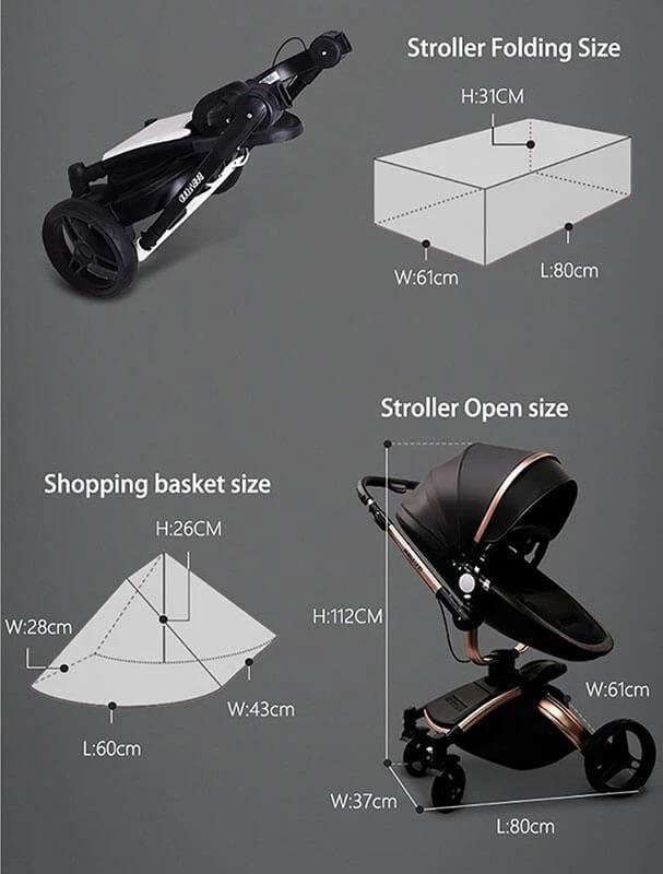 Infant Pram Stroller Luxury Leather 2 in 1 Stroller