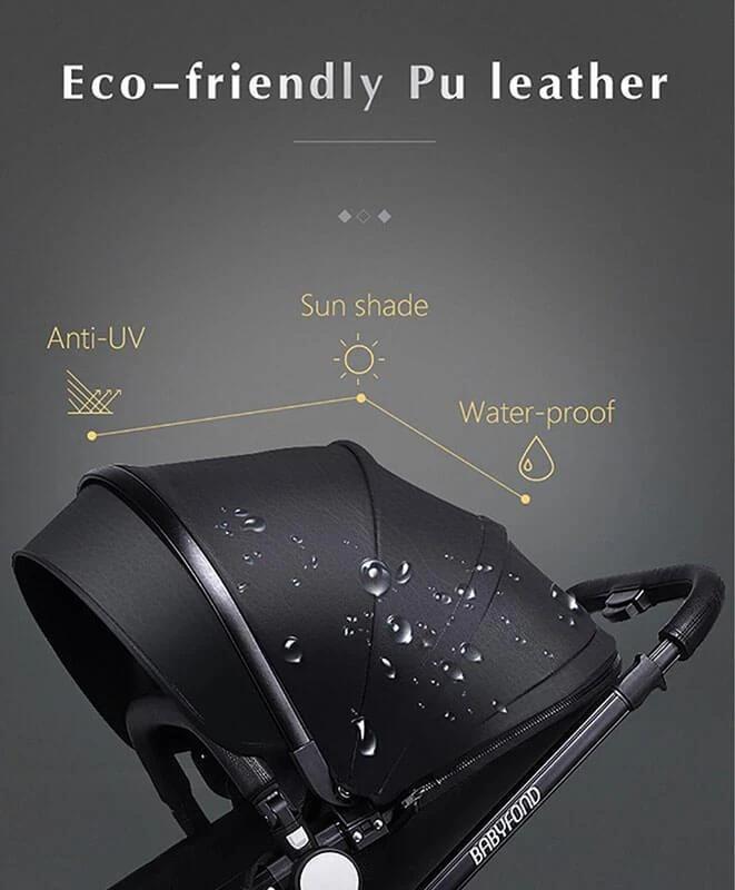 Infant Pram Stroller Luxury Leather 2 in 1 Stroller