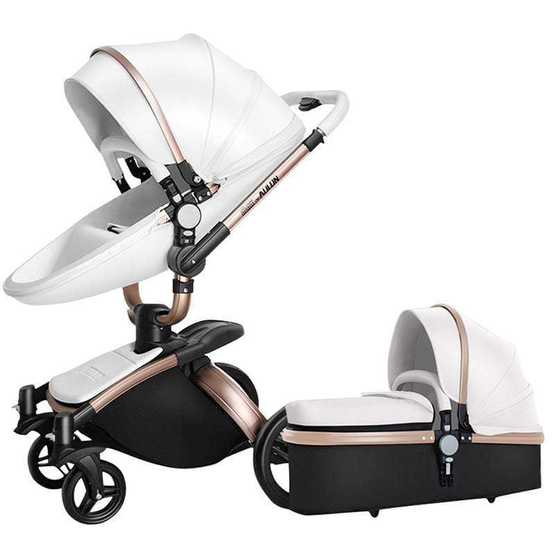 Infant Pram Stroller Luxury Leather 2 in 1 Stroller