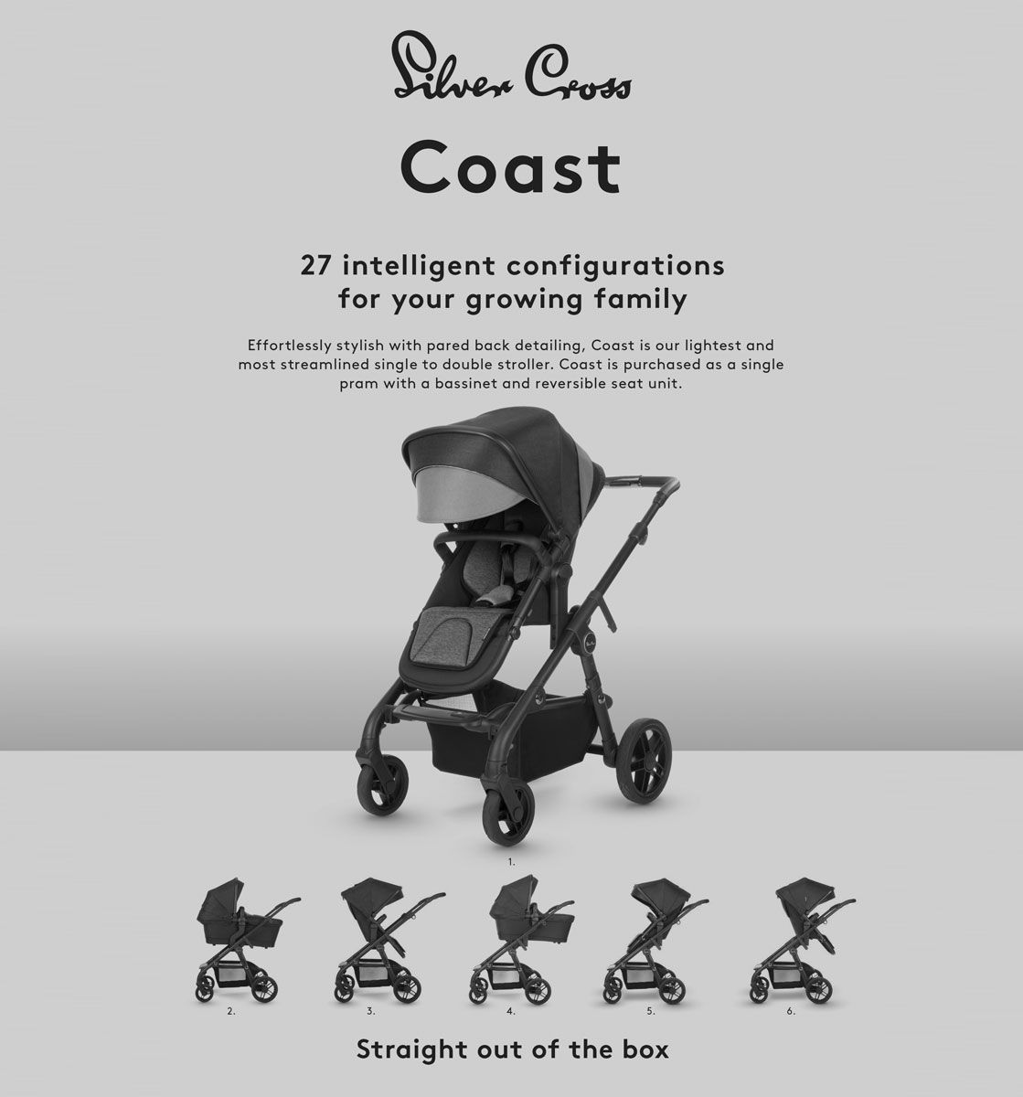 SILVER CROSS Coast Single Baby Stroller incl. Bassinet